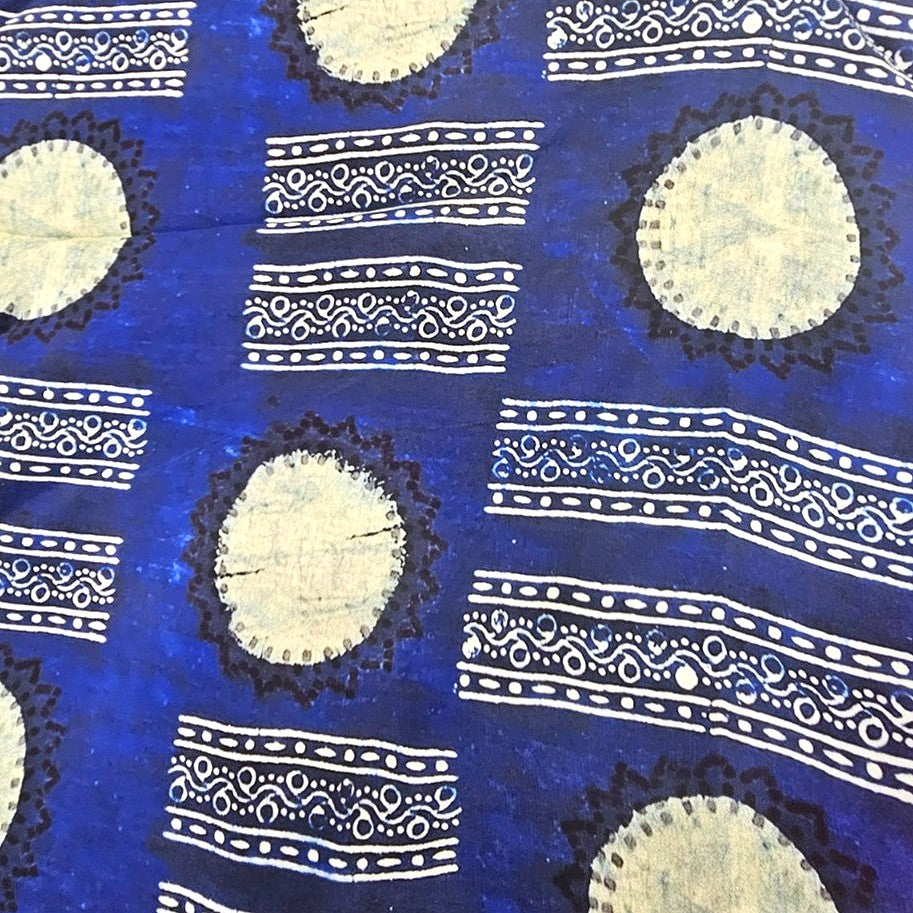 Royal Blue Abstract Viscose Georgette Fabric, laid flat