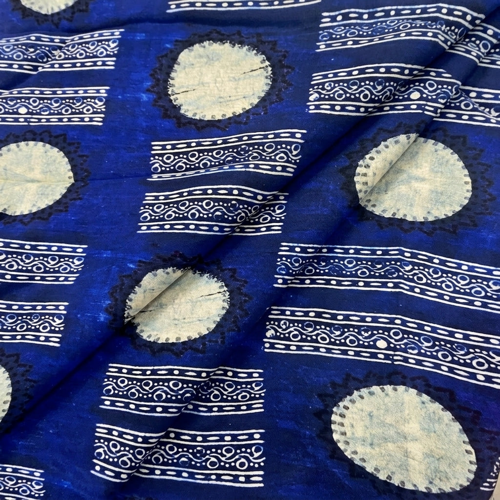 Folded Royal Blue Abstract Viscose Georgette Fabric