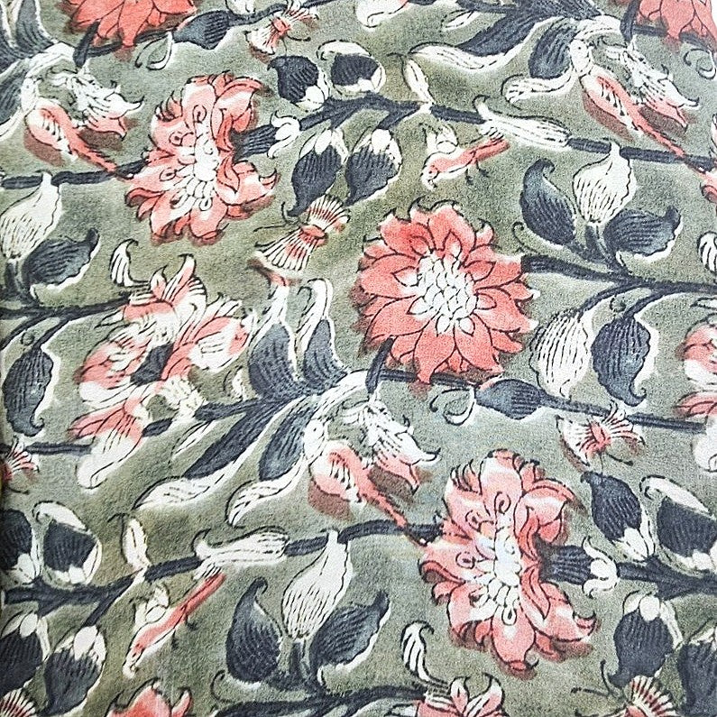 Green Floral Viscose Georgette Fabric, laid flat