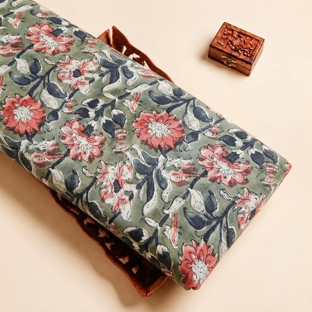 Green Floral Viscose Georgette Fabric
