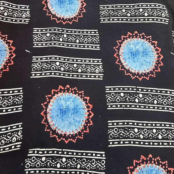Black Abstract Viscose Georgette Fabric, laid flat