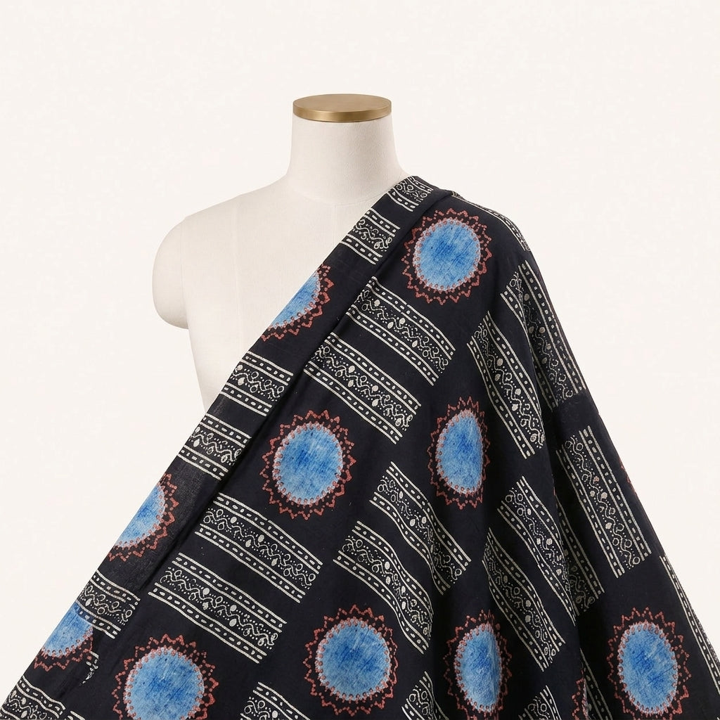 Black Abstract Viscose Georgette Fabric Draped as a saree