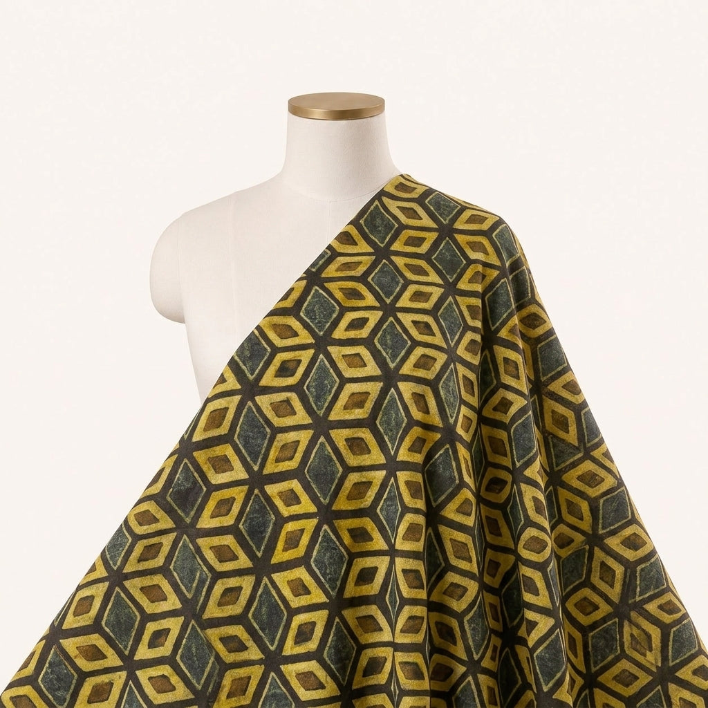 Green Abstract Viscose Georgette Fabric Draped as a saree