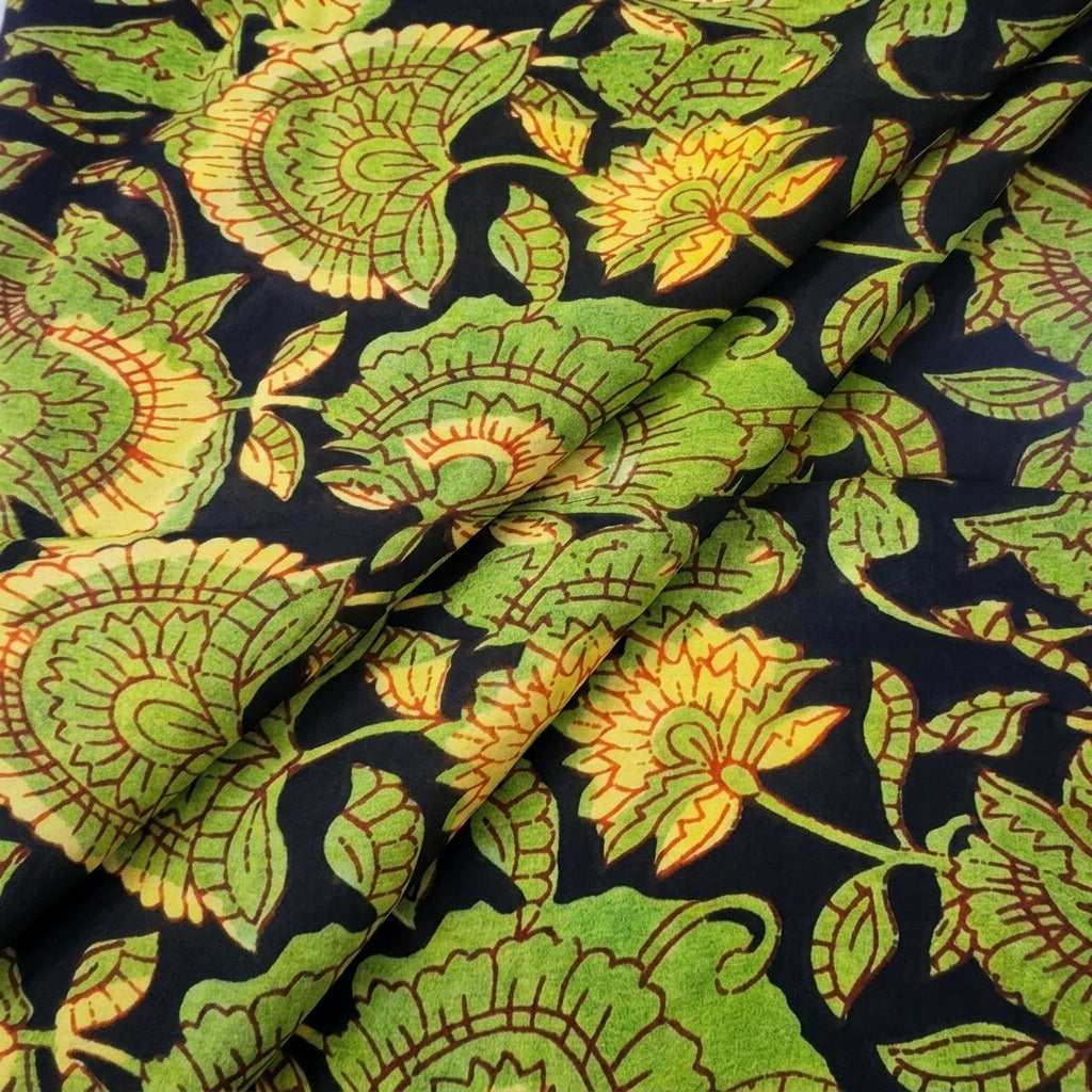 Folded Black Floral Viscose Georgette Fabric
