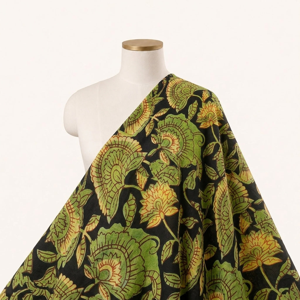Black Floral Viscose Georgette Fabric Draped as a saree