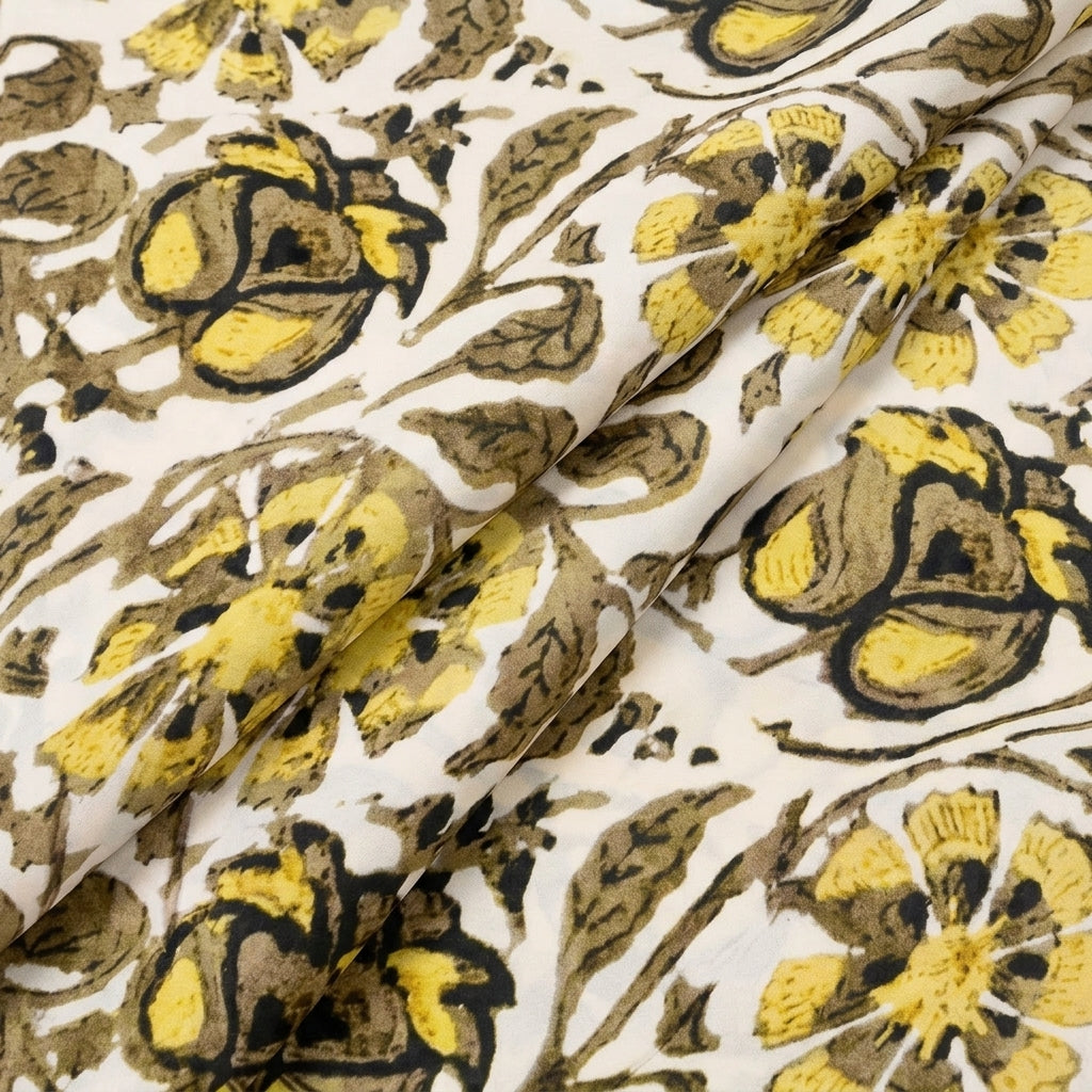 Folded Cream Floral Viscose Georgette Fabric