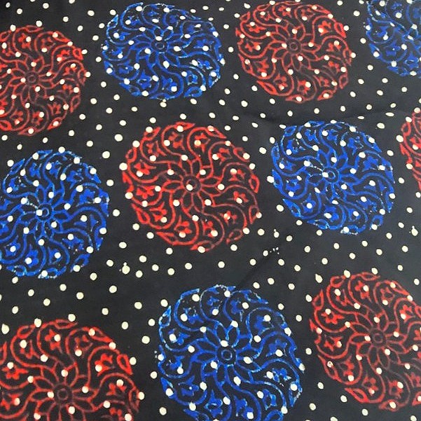 Black Printed Viscose Georgette Fabric, laid flat