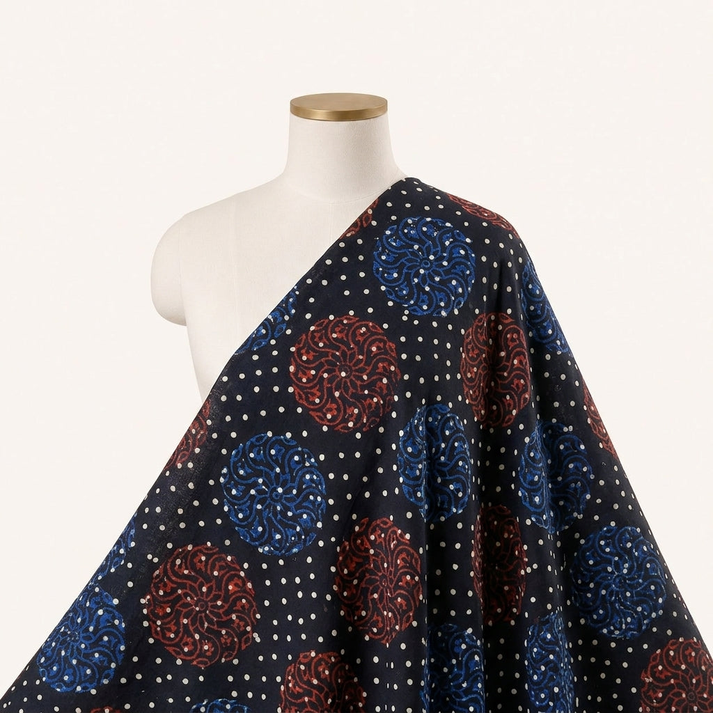 Black Printed Viscose Georgette Fabric Draped as a saree