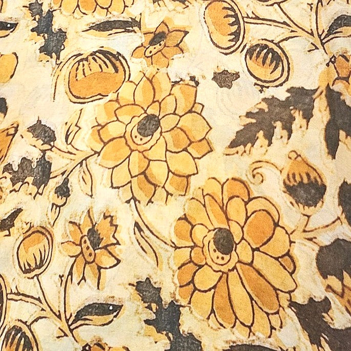 Light Orange Floral Viscose Georgette Fabric, laid flat