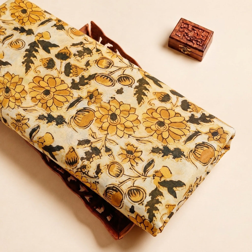 Light Orange Floral Viscose Georgette Fabric