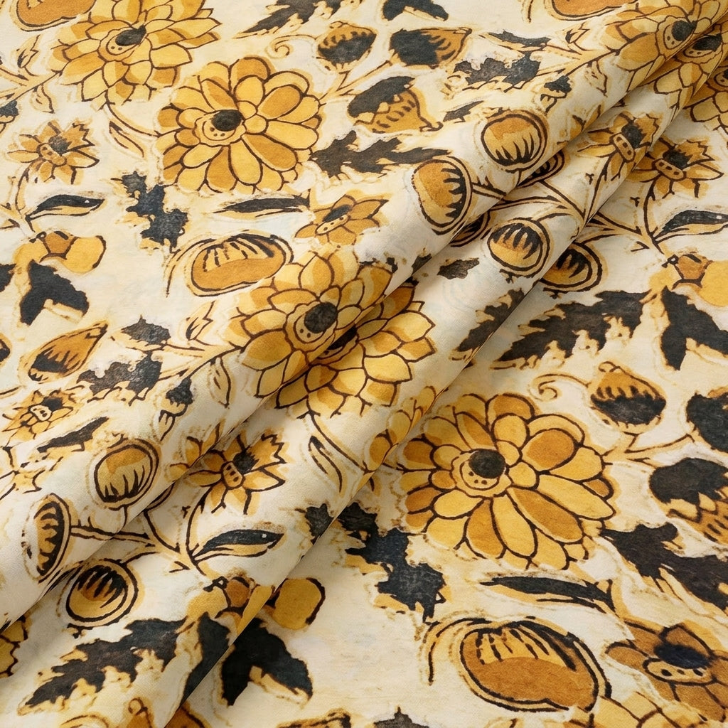 Folded Light Orange Floral Viscose Georgette Fabric