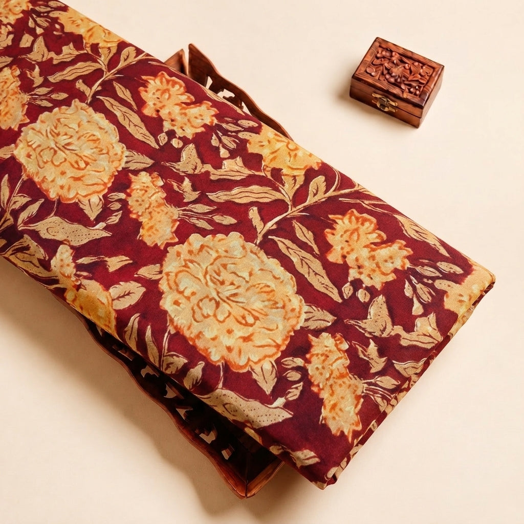 Maroon Floral Viscose Georgette Fabric