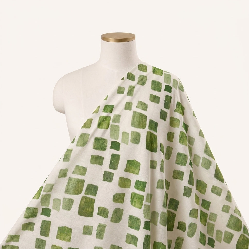 Cream Abstract Viscose Georgette Fabric Draped as a saree