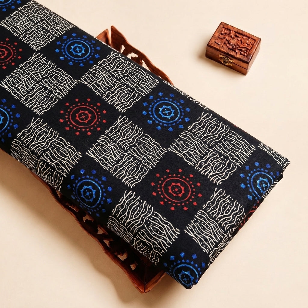 Black Abstract Viscose Georgette Fabric, folded