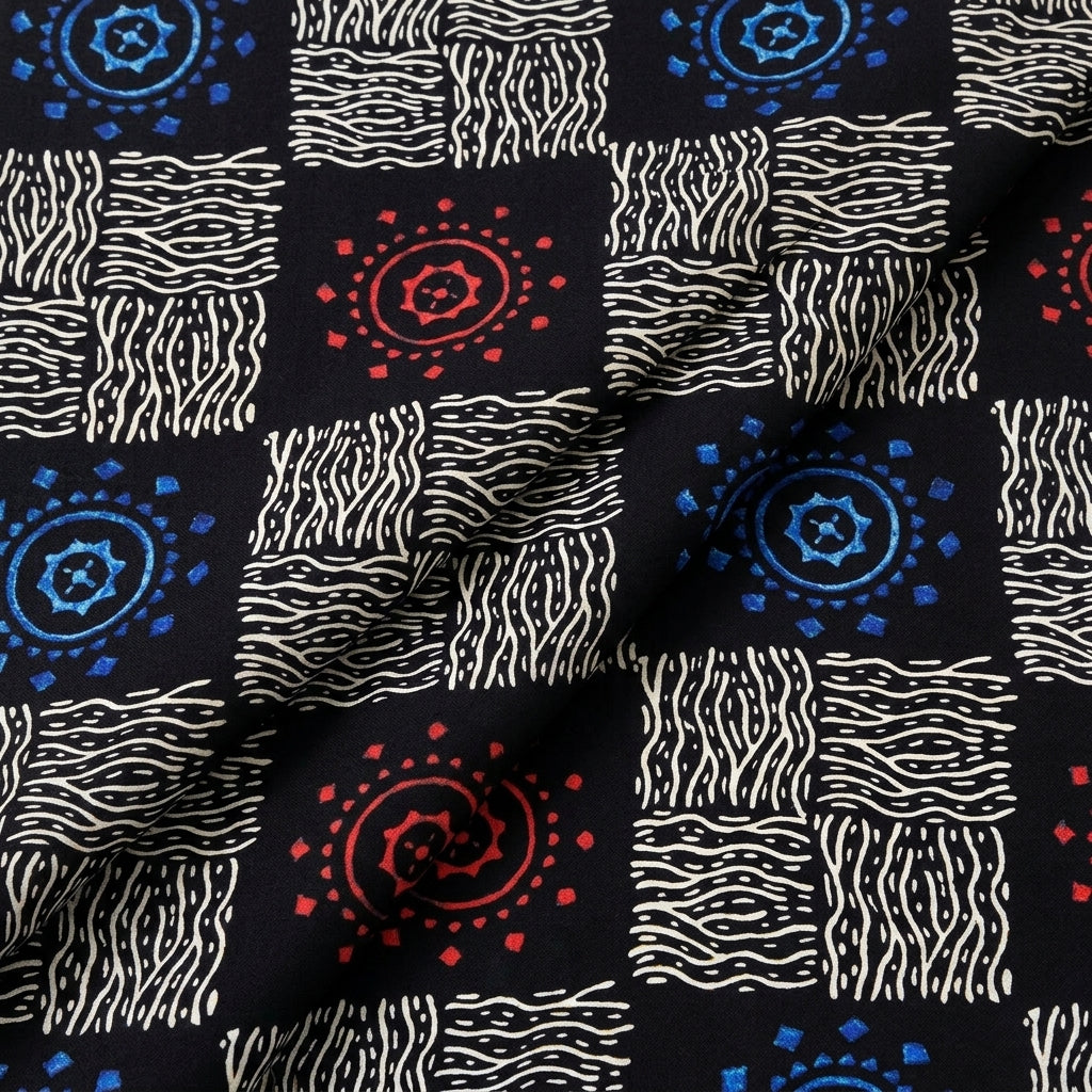 Folded Black Abstract Viscose Georgette Fabric