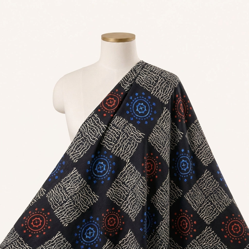 Black Abstract Viscose Georgette Fabric Draped as a saree