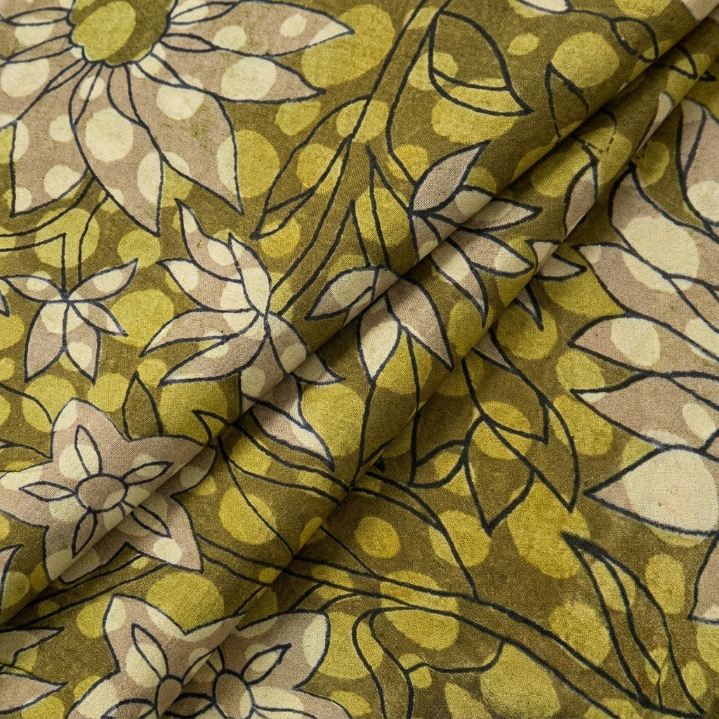 Folded Mustard Yellow Floral Viscose Georgette Fabric