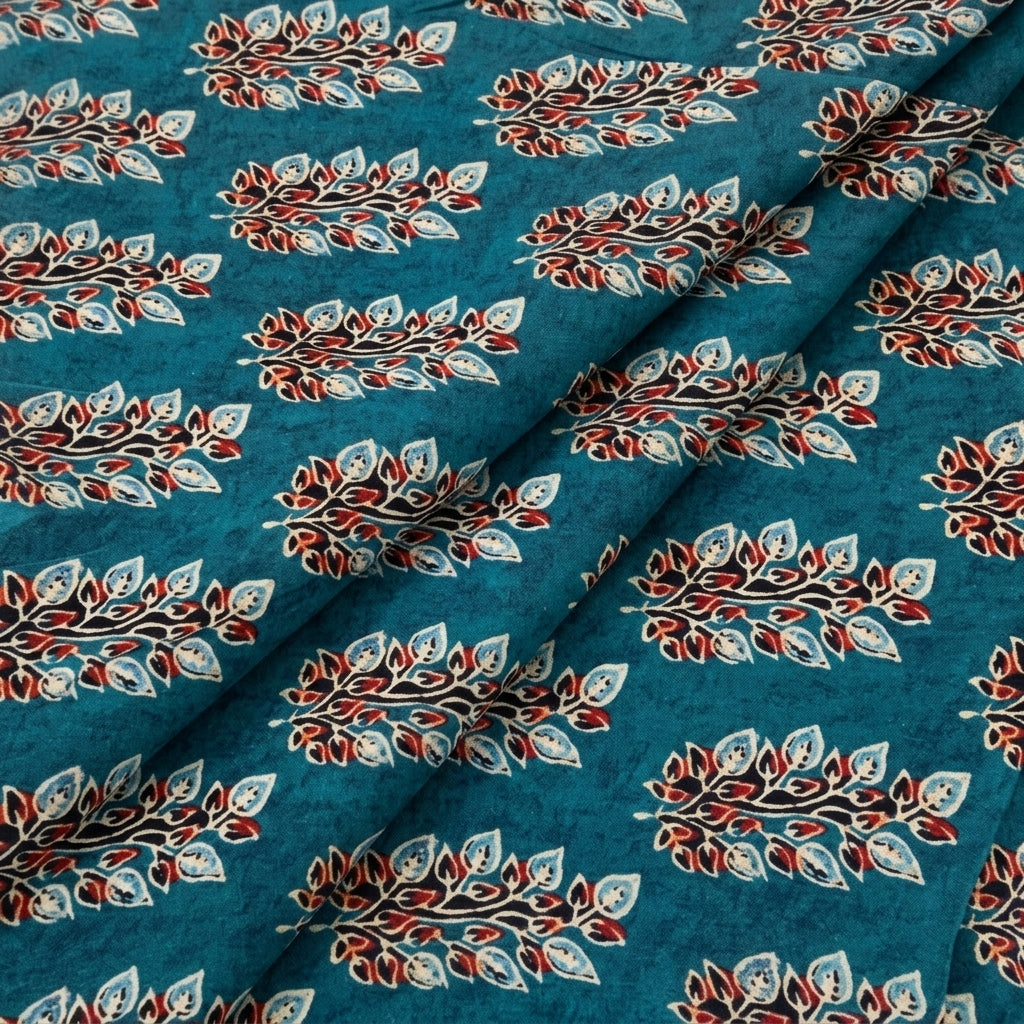 Folded Teal Floral Viscose Georgette Fabric