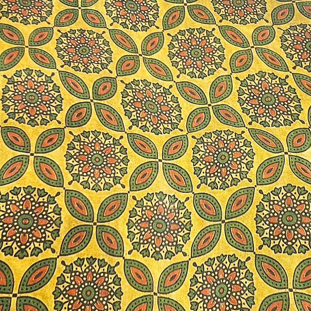 Yellow Floral Viscose Georgette Fabric, laid flat