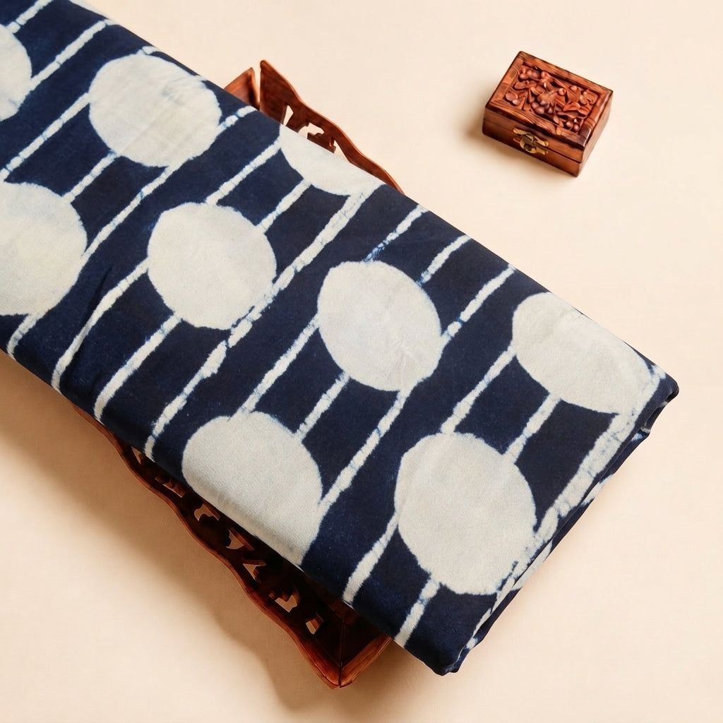 Indigo Striped Viscose Georgette Fabric