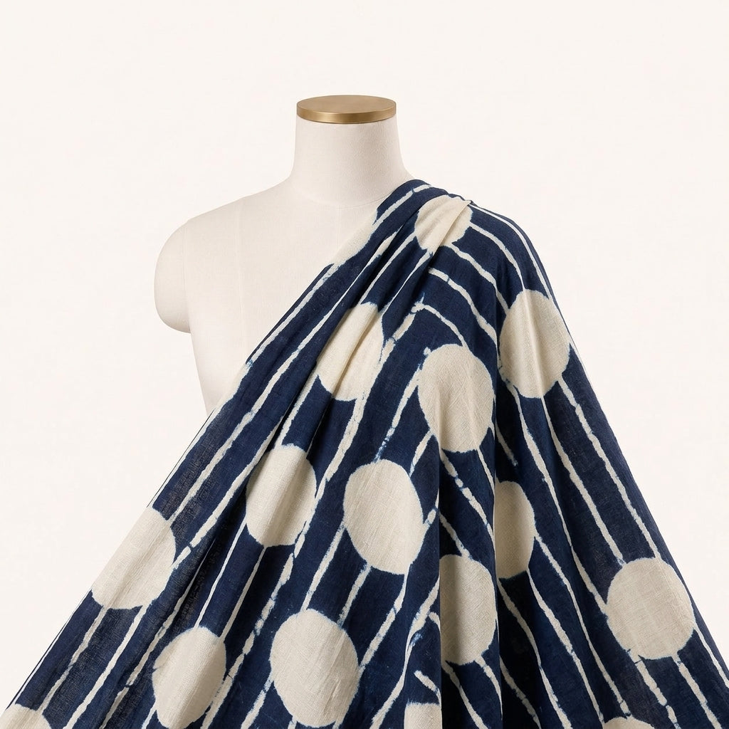 Indigo Striped Viscose Georgette Fabric Draped as a saree