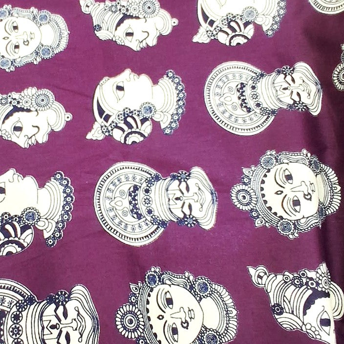 Wine Kalamkari Cotton Fabric, laid flat