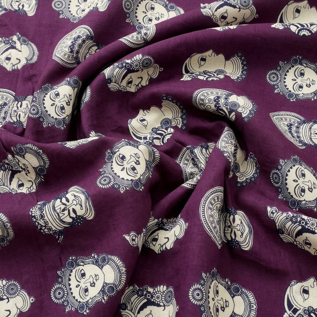 Swirled Wine Kalamkari Cotton Fabric Showing Drape