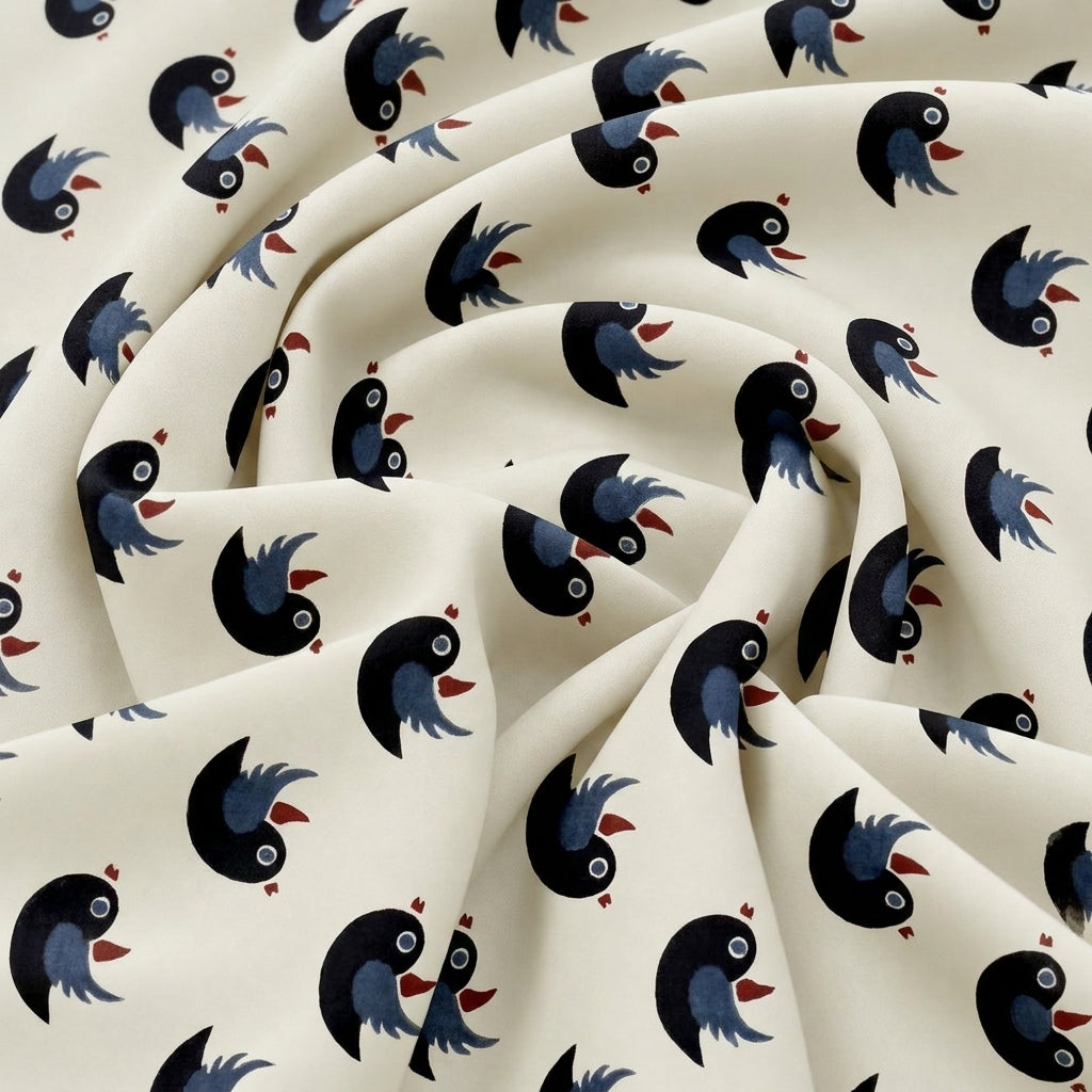 Swirled Cream Printed Cotton Fabric Showing Drape