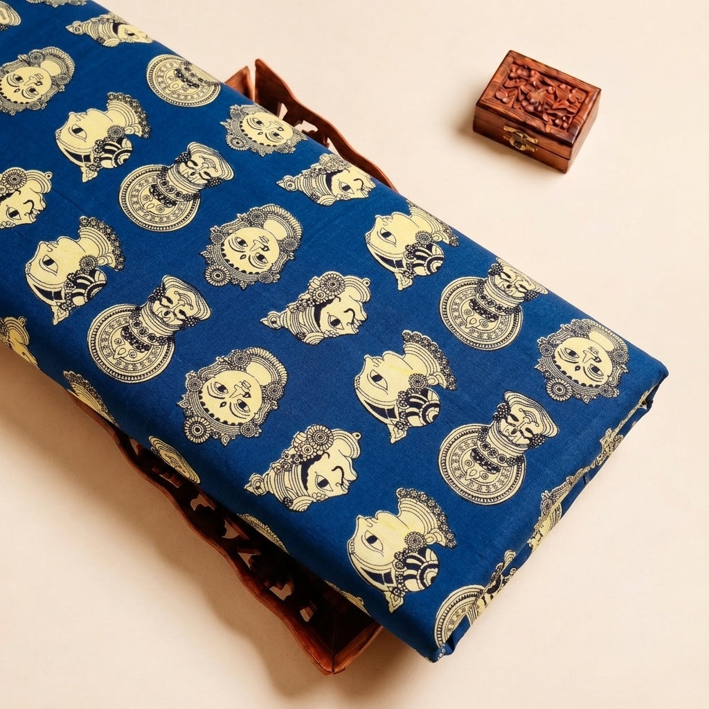 Blue Kalamkari Cotton Fabric