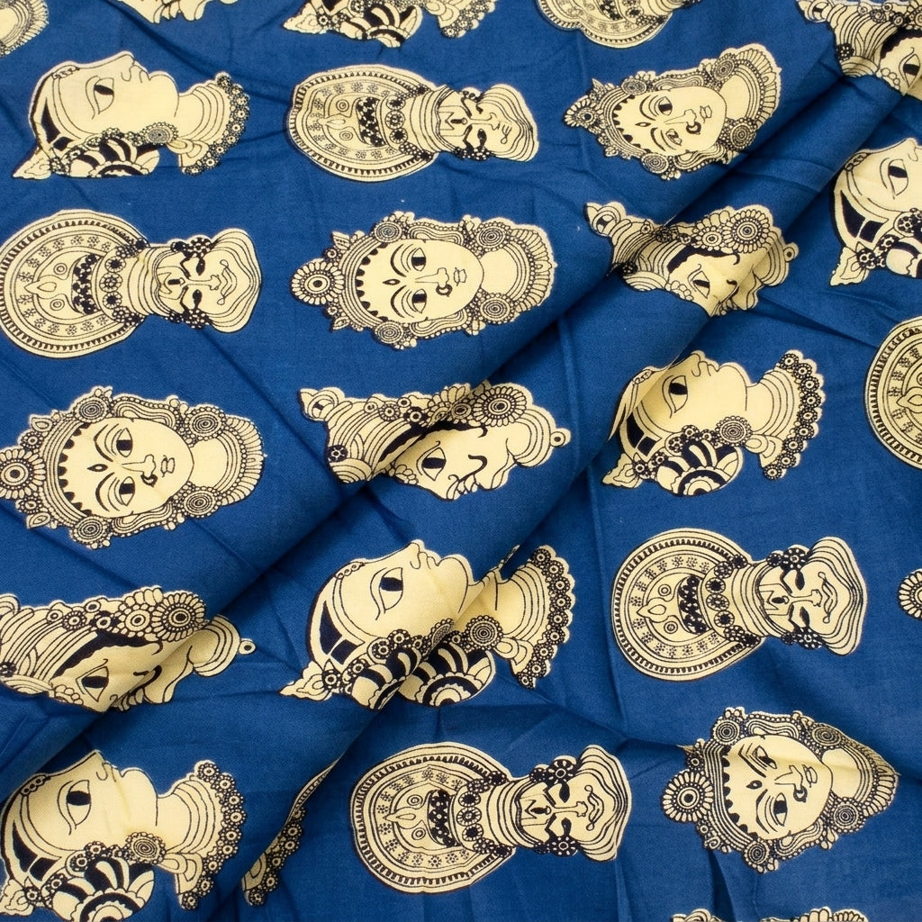 Folded Blue Kalamkari Cotton Fabric