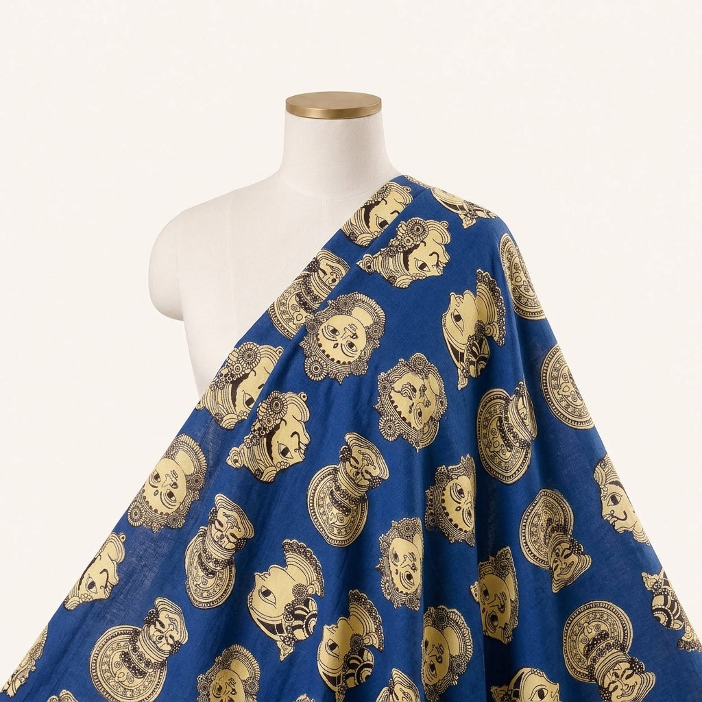 Blue Kalamkari Cotton Fabric Draped as a saree