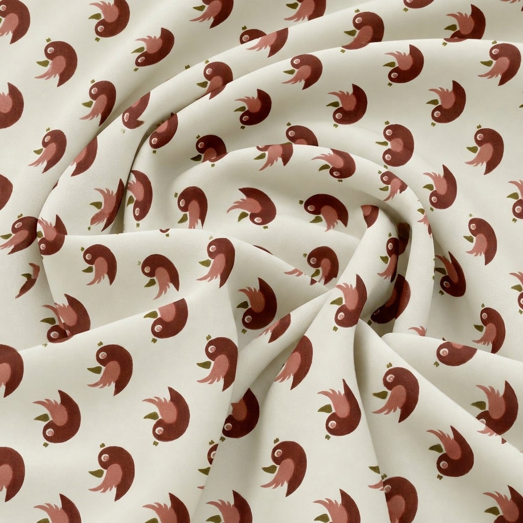 Swirled Cream Printed Cotton Fabric Showing Drape