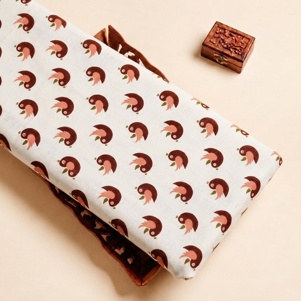 Cream Printed Cotton Fabric