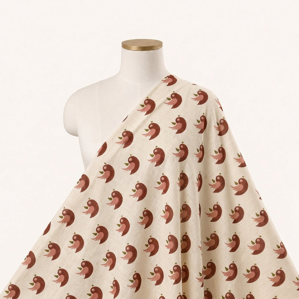 Cream Printed Cotton Fabric Draped as a saree