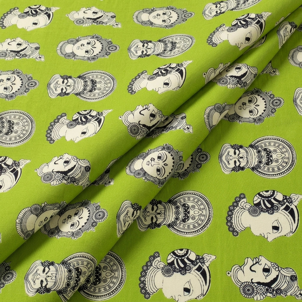 Folded Green Kalamkari Cotton Fabric