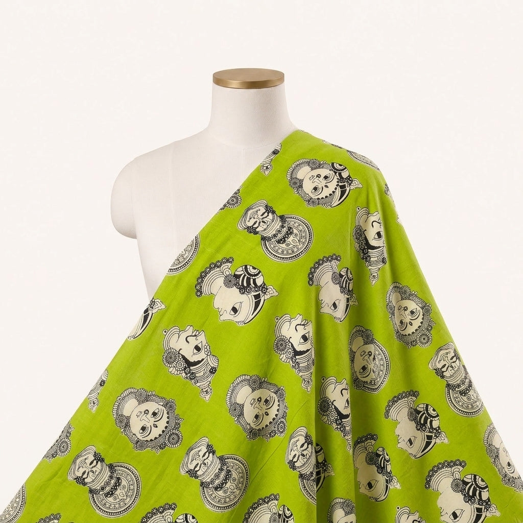 Green Kalamkari Cotton Fabric Draped as a saree