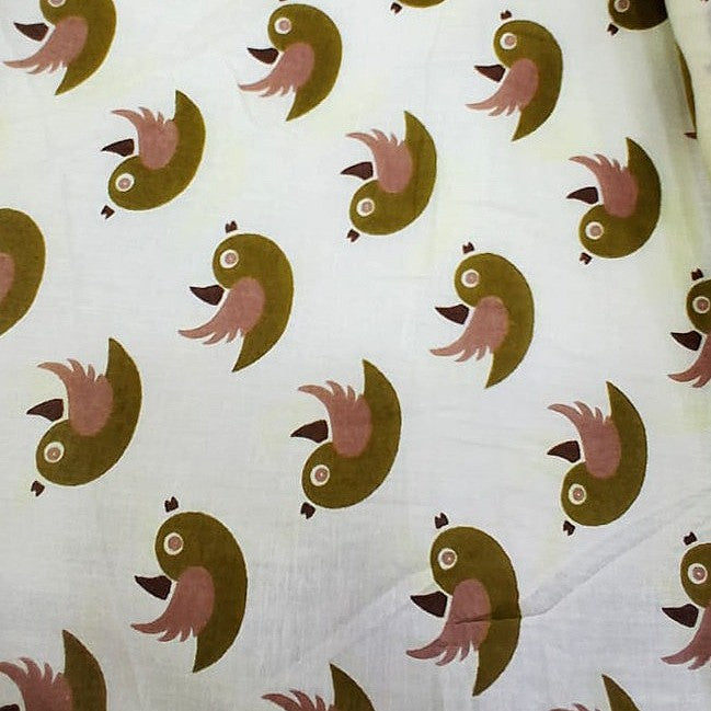 Cream Printed Cotton Fabric, laid flat