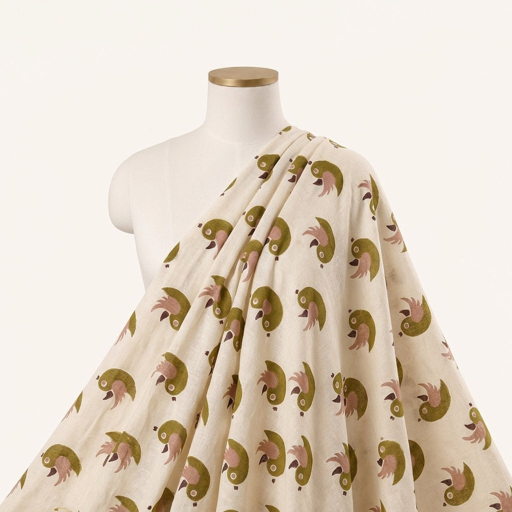 Cream Kalamkari Cotton Fabric Draped as a saree