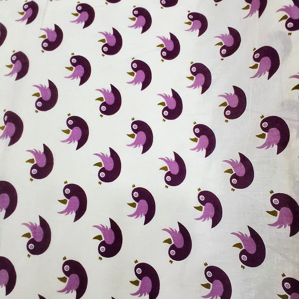 Cream Printed Cotton Fabric, laid flat