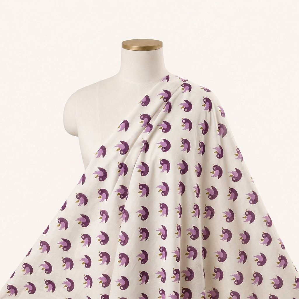 Cream Printed Cotton Fabric Draped as a saree