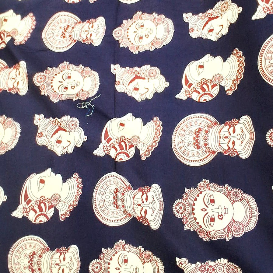 Black Kalamkari Cotton Fabric, laid flat