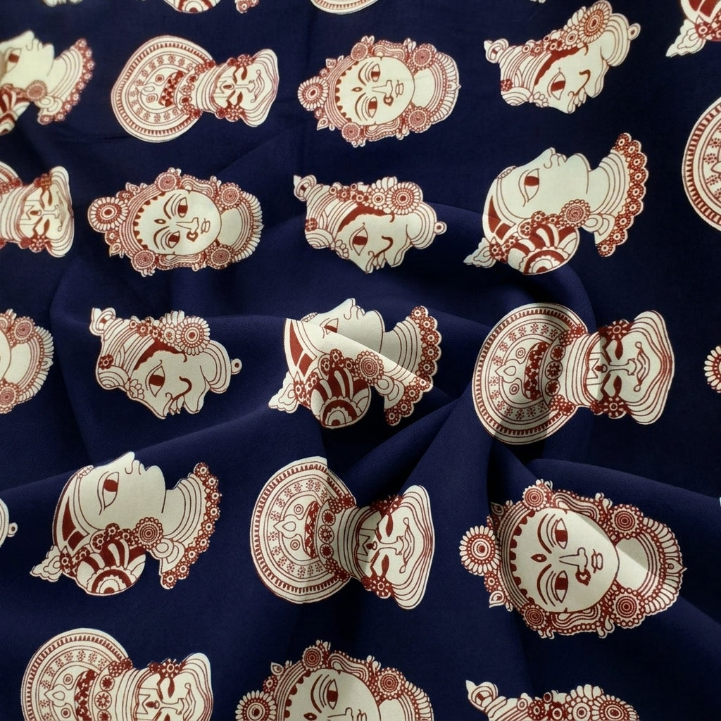 Swirled Black Kalamkari Cotton Fabric Showing Drape