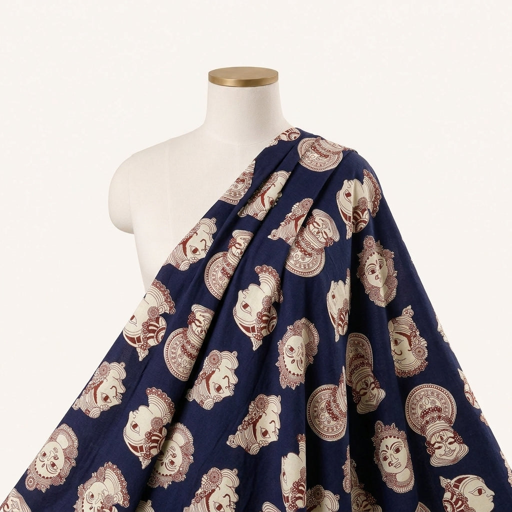 Black Kalamkari Cotton Fabric Draped as a saree