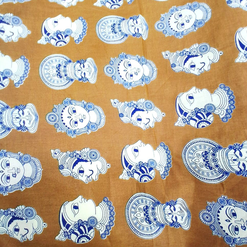 Mustard Kalamkari Cotton Fabric, laid flat