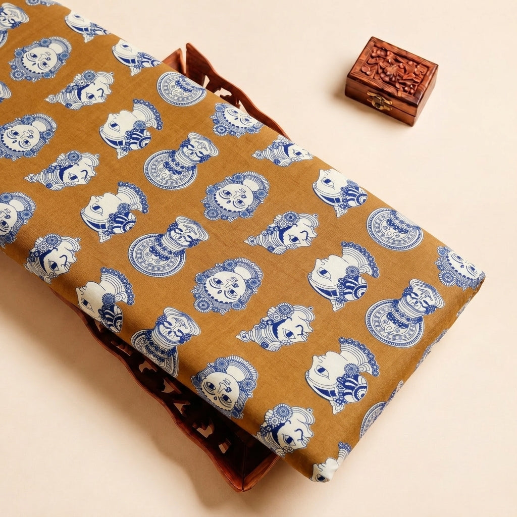 Mustard Kalamkari Cotton Fabric