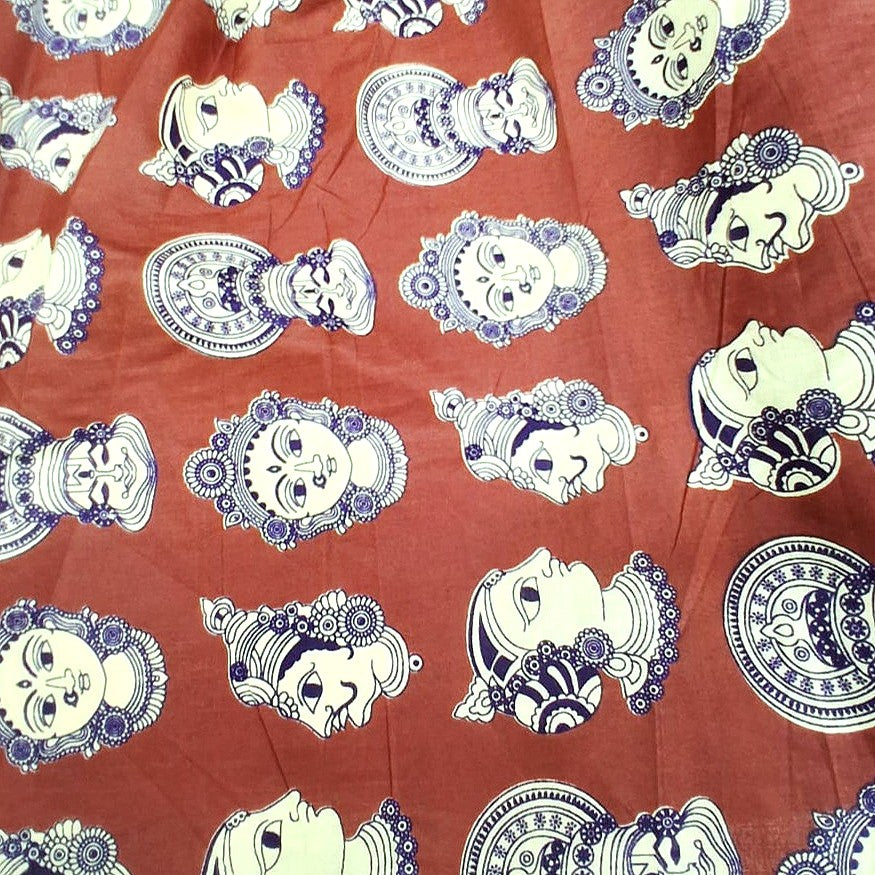 Rust Kalamkari Cotton Fabric, laid flat