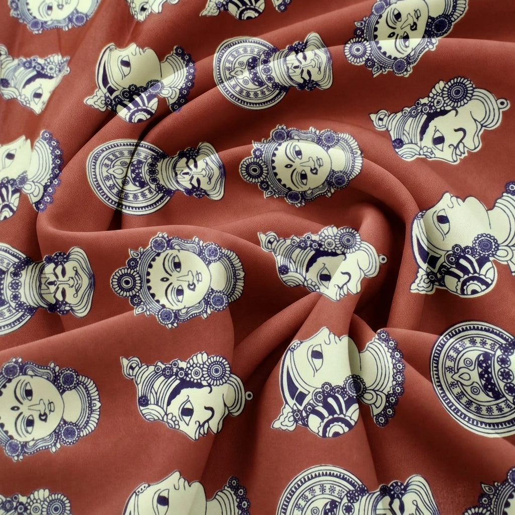 Swirled Rust Kalamkari Cotton Fabric Showing Drape