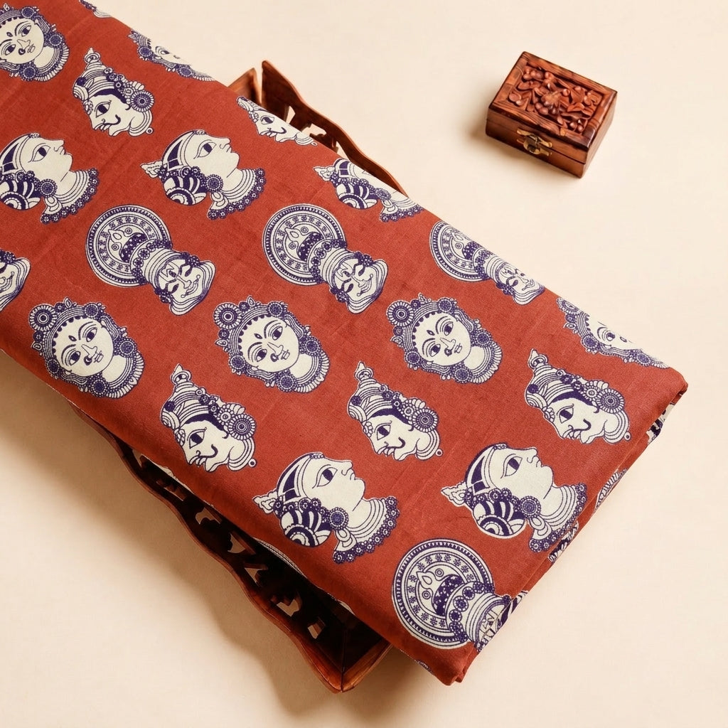 Rust Kalamkari Cotton Fabric