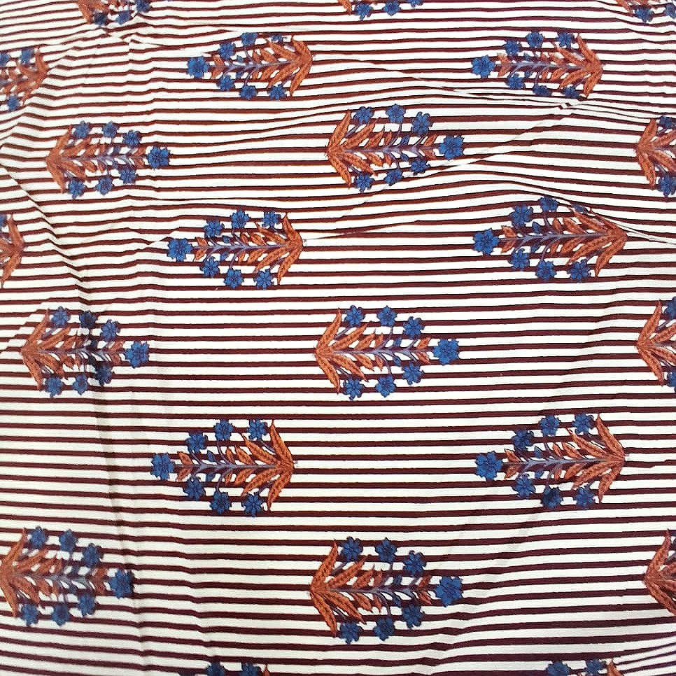 Maroon Striped Cotton Fabric, laid flat