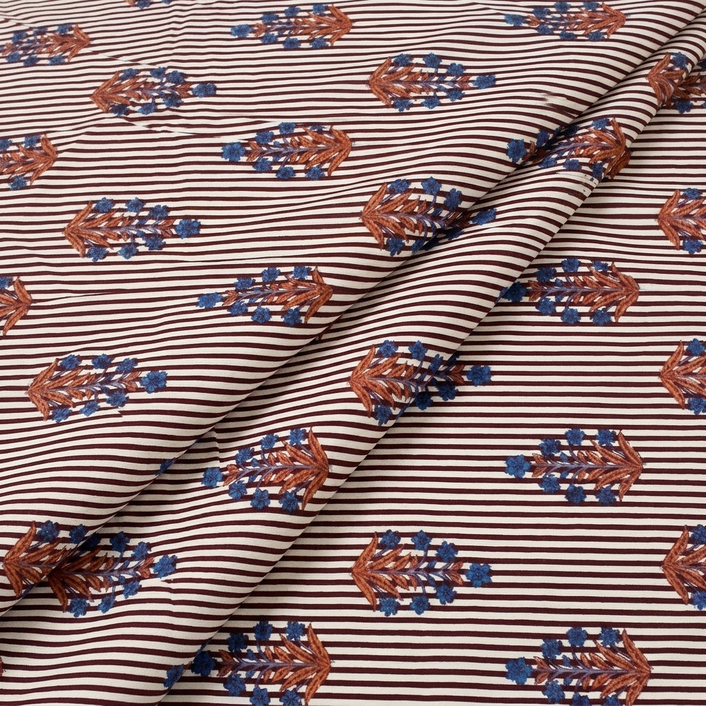 Folded Maroon Striped Cotton Fabric